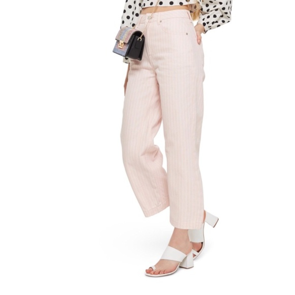 TOPSHOP PINK STRIPE WIDE LEG CROP JEANS